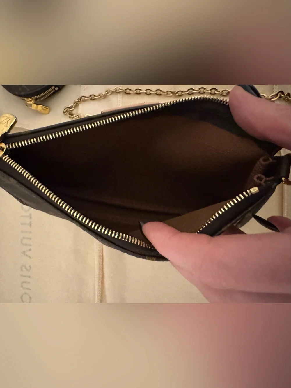 Louis Vuitton Monogram Mini Pochette Trio with Gold Chain